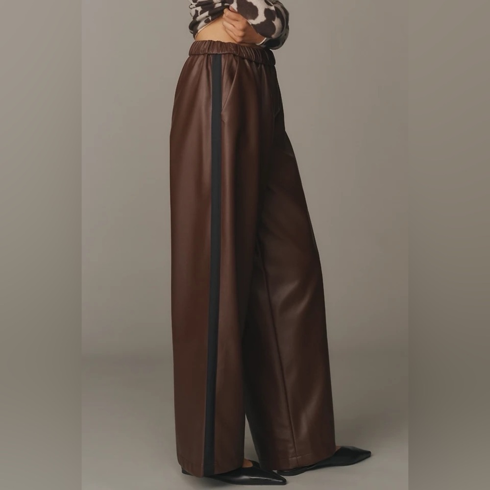 Women's Maeve Anthropology Faux Leather‎ Wide Leg Pants Size Large NWT (0088) A3